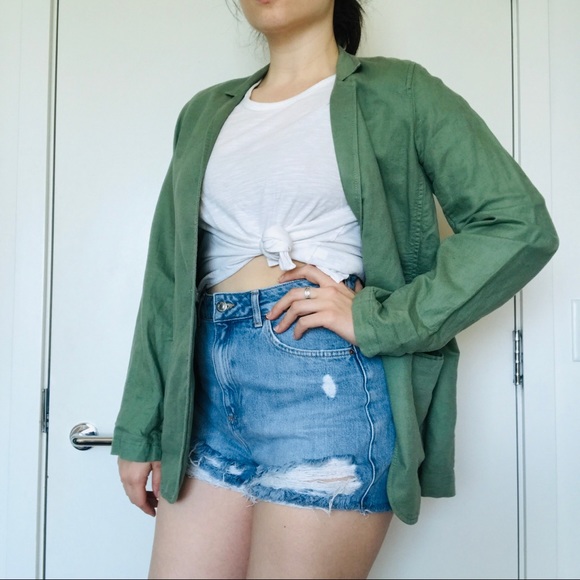 💚 GAP Casual Green Blazer Cotton Linen - Picture 2 of 10